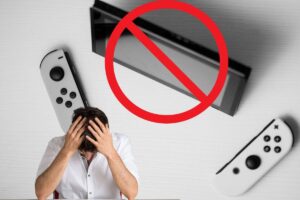 Uomo disperato e Switch sbarrata da simbolo di divieto